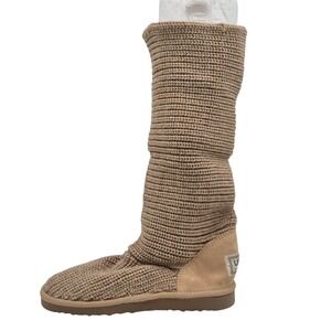 UGG Australia Classic Cardy Boots Womens Size 6 Tan Knit Button Sweater 5819